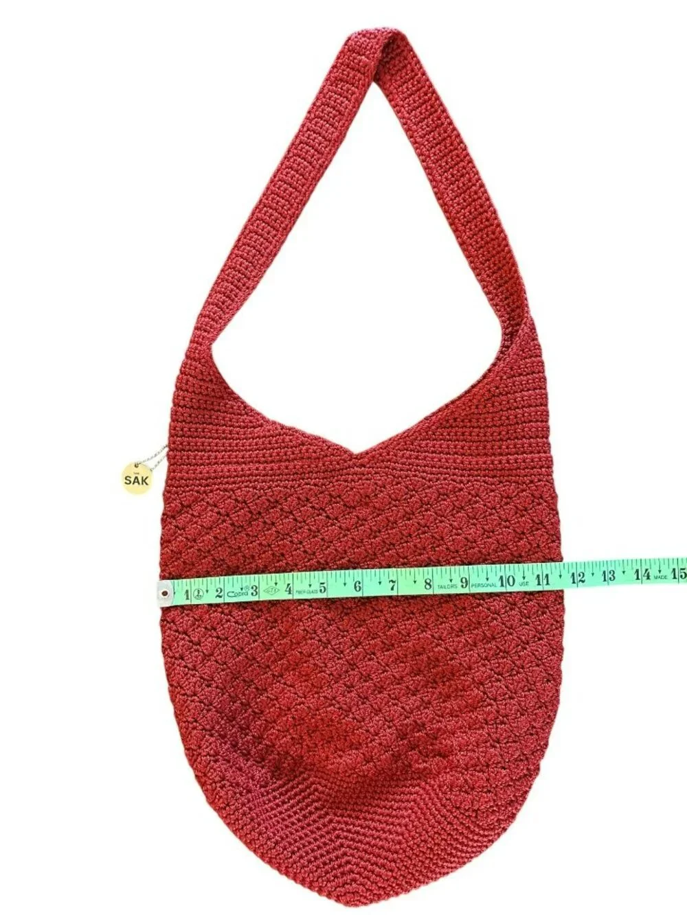 The Sak Red Hand Crochet Hobo Shoulder Bag With Interior Pockets